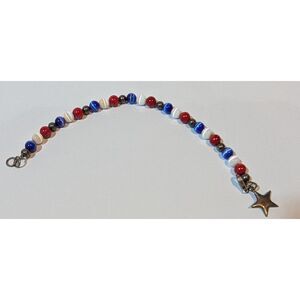 Red White Blue Beaded Bracelet w/ Star Charm